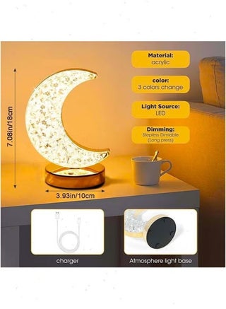 زينة رمضان، أضواء رمضان، زينة مصابيح رمضان مصباح ليلي على شكل قمر بلوري LED، مصباح ليلي يعمل باللمس لغرفة النوم وغرفة المعيشة - view 2